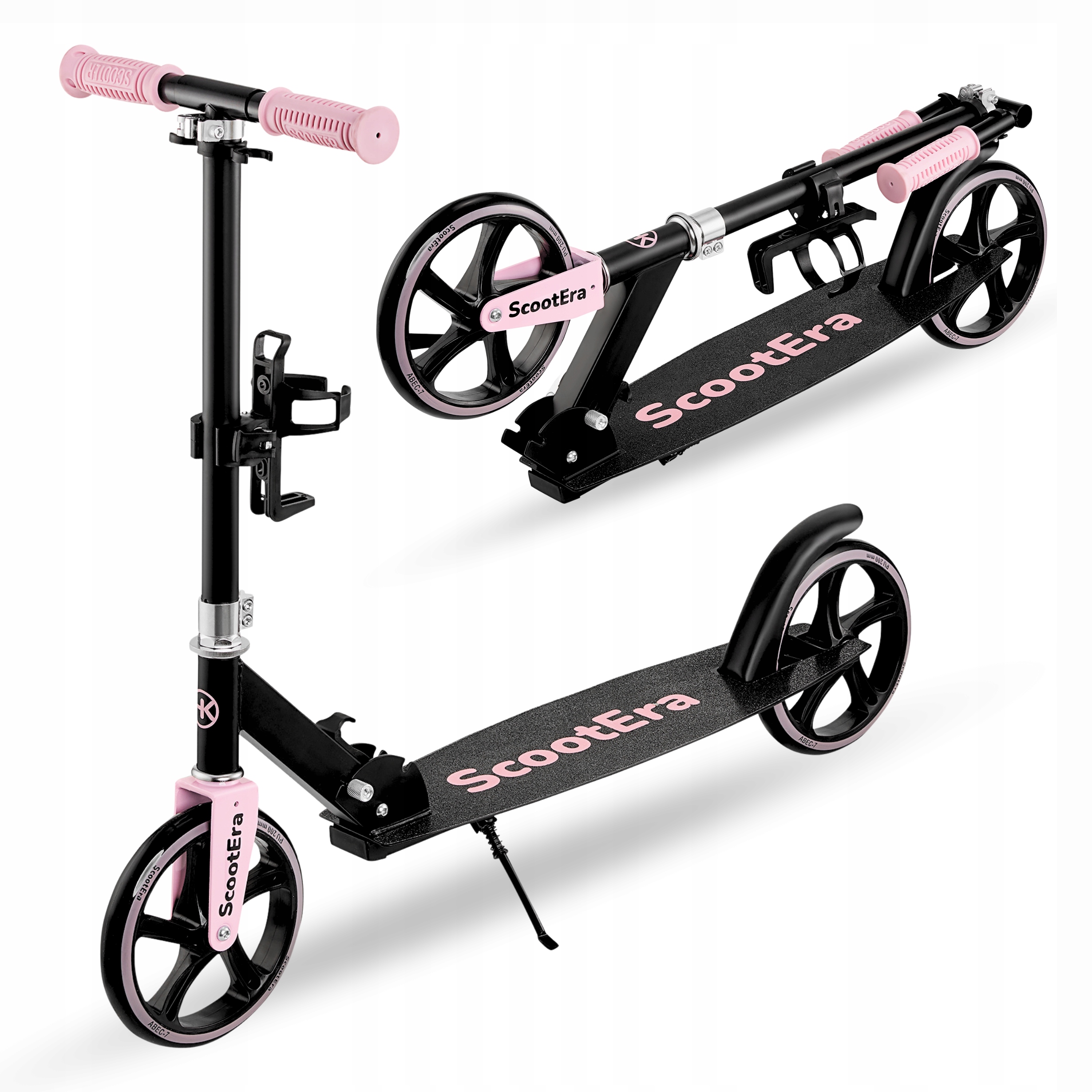 Metalowa hulajnoga dwukołowa Happy Kiddo składana czarna różowa 200 mm