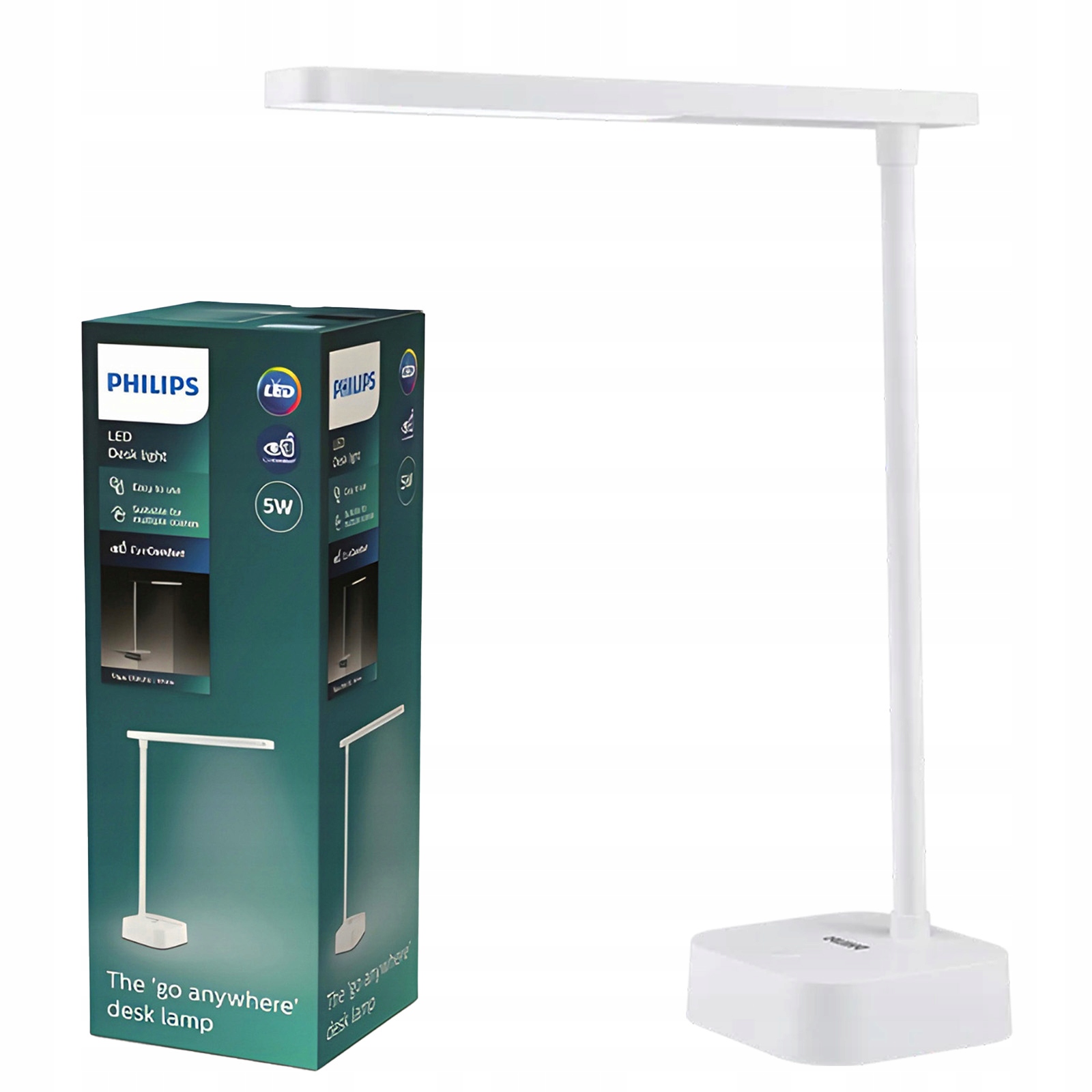 Lampka Biurkowa Szkolna Nocna Led Tilpa 5W 5000K Ściemnialna Biała Philips