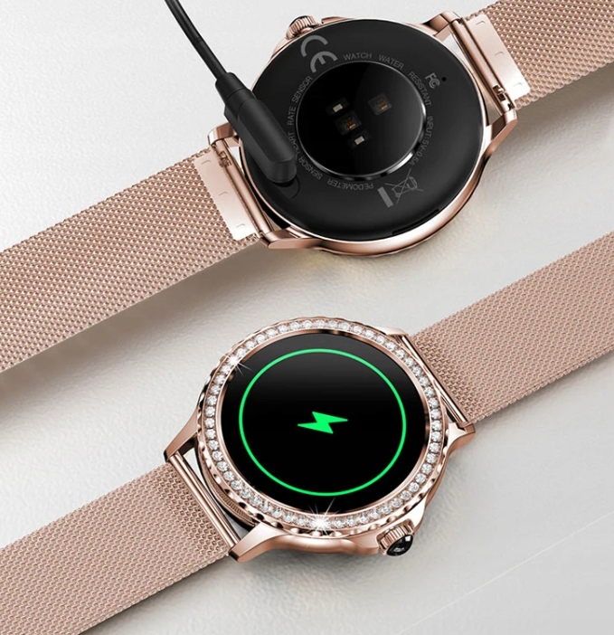 SMARTWATCH ELEGANCKI ZEGAREK DAMSKI POLSKIE MENU 2 paski Kształt koperty okrągła