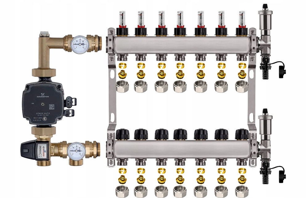 Rozdělovač pro podlahu 7 sekcí nerezový pro vytápění Čerpadlo Pex