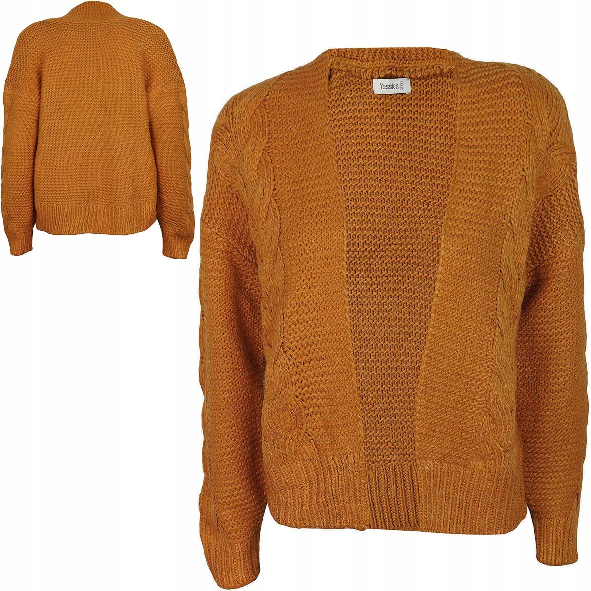 

C&a Narzuta Kobiecy Sweter Warkocze Karmel XL