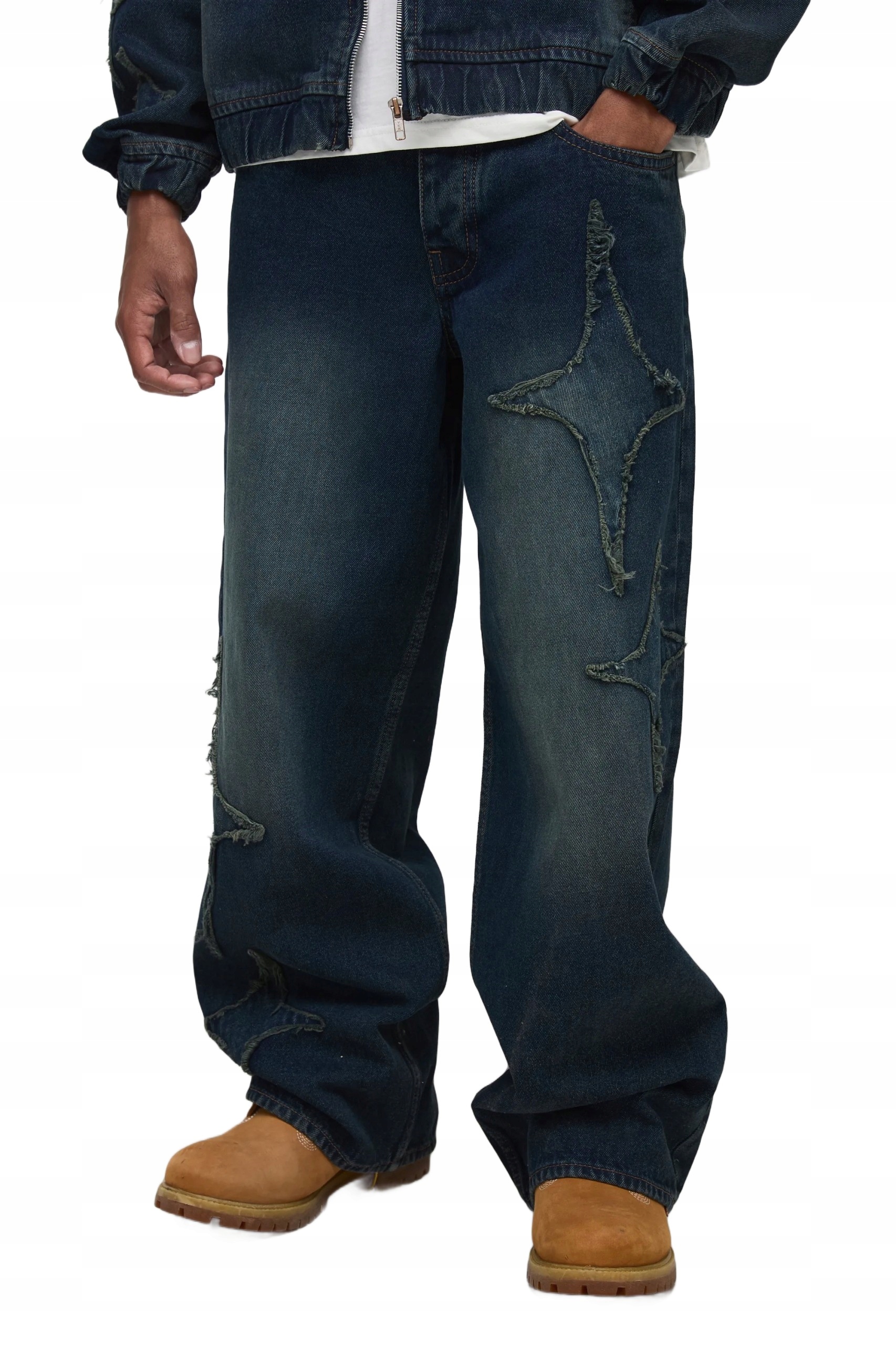 Boohooman Volné Pánské Modré Džíny S Dírami A Oděrkami 28 Z3A