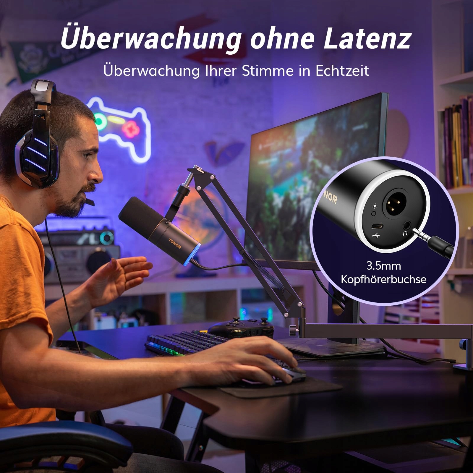 TONOR Mikrofon Gaming XLR USB RGB Dla Podcast Streaming PC PS4 PS5 Mac — miniatura 7