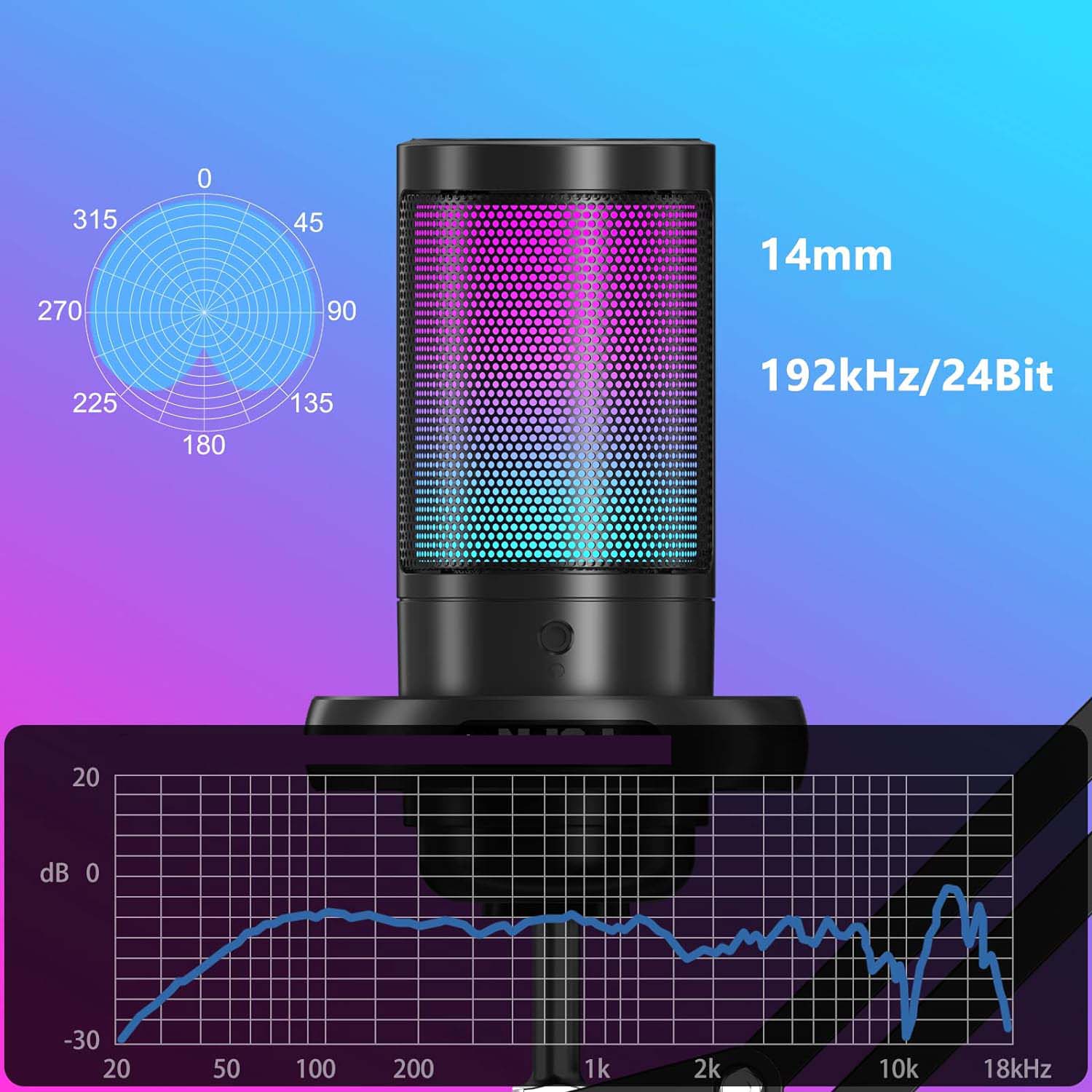 MIKROFON POJEMNOŚCIOWY Z RAMIENIEM DO MEDIÓW SPOŁECZNOŚCIOWYCH Łączność przewodowa