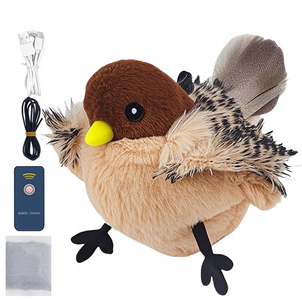 Realistická hračka pro kočky s peříčky, měkká a útulná hračka pro koťata