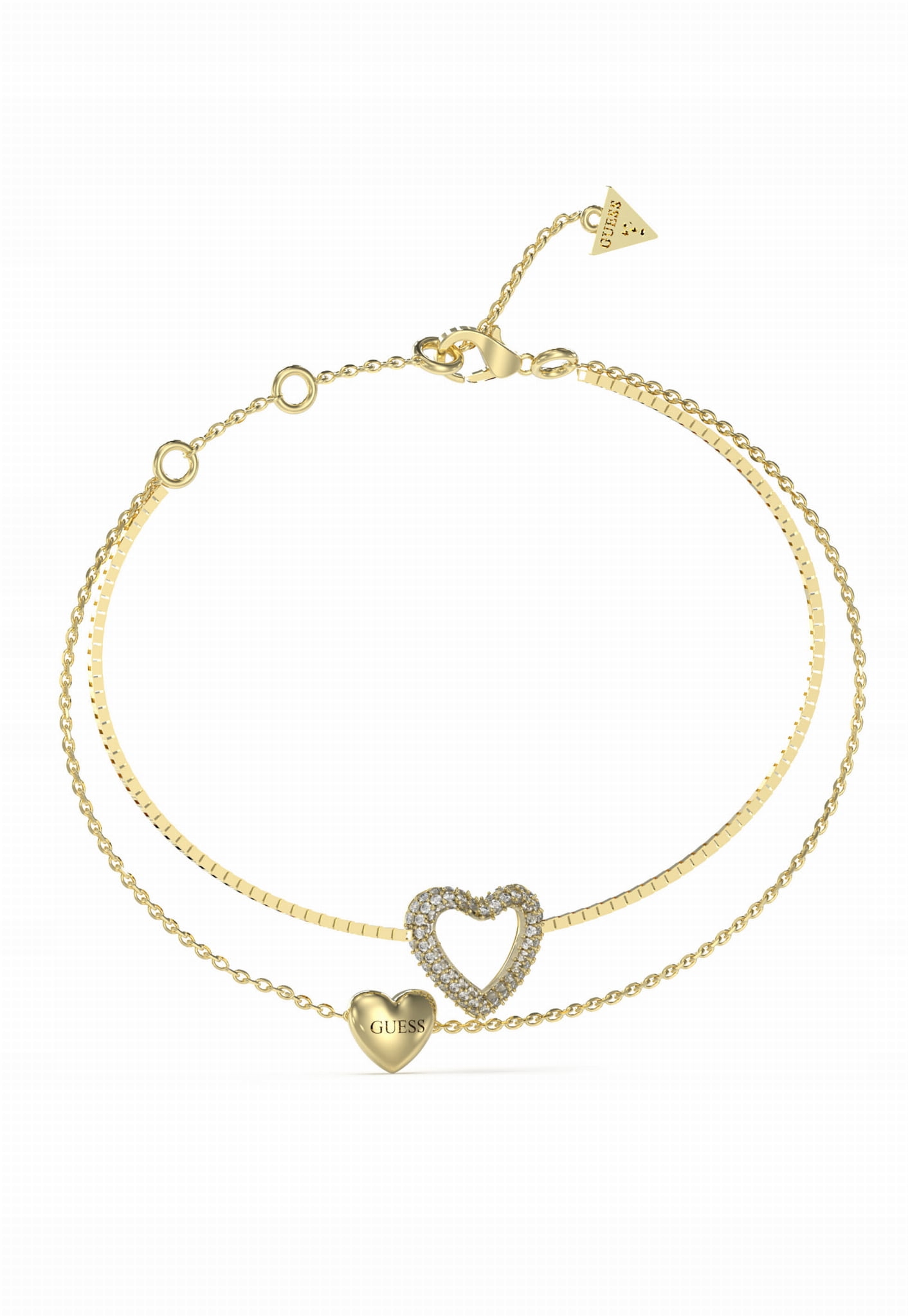 Dámský náramek Guess Beloved Dubla Dva řetízky Srdce ocel pozlacená S