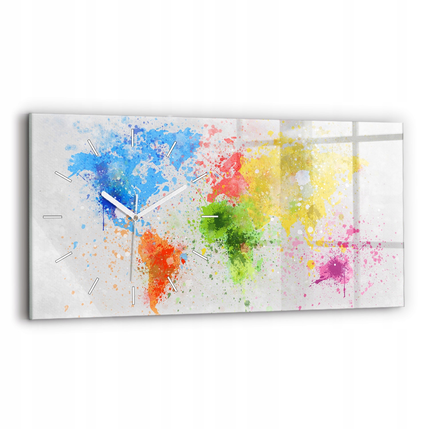 Skleněný moderní horizontální nástěnný hodinový stroj 60 x 30 cm Mapa světa na papíře
