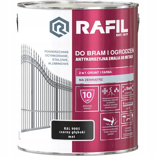 Rafil Farba Brama Ogrodzenia RAL9005 Mat 3L
