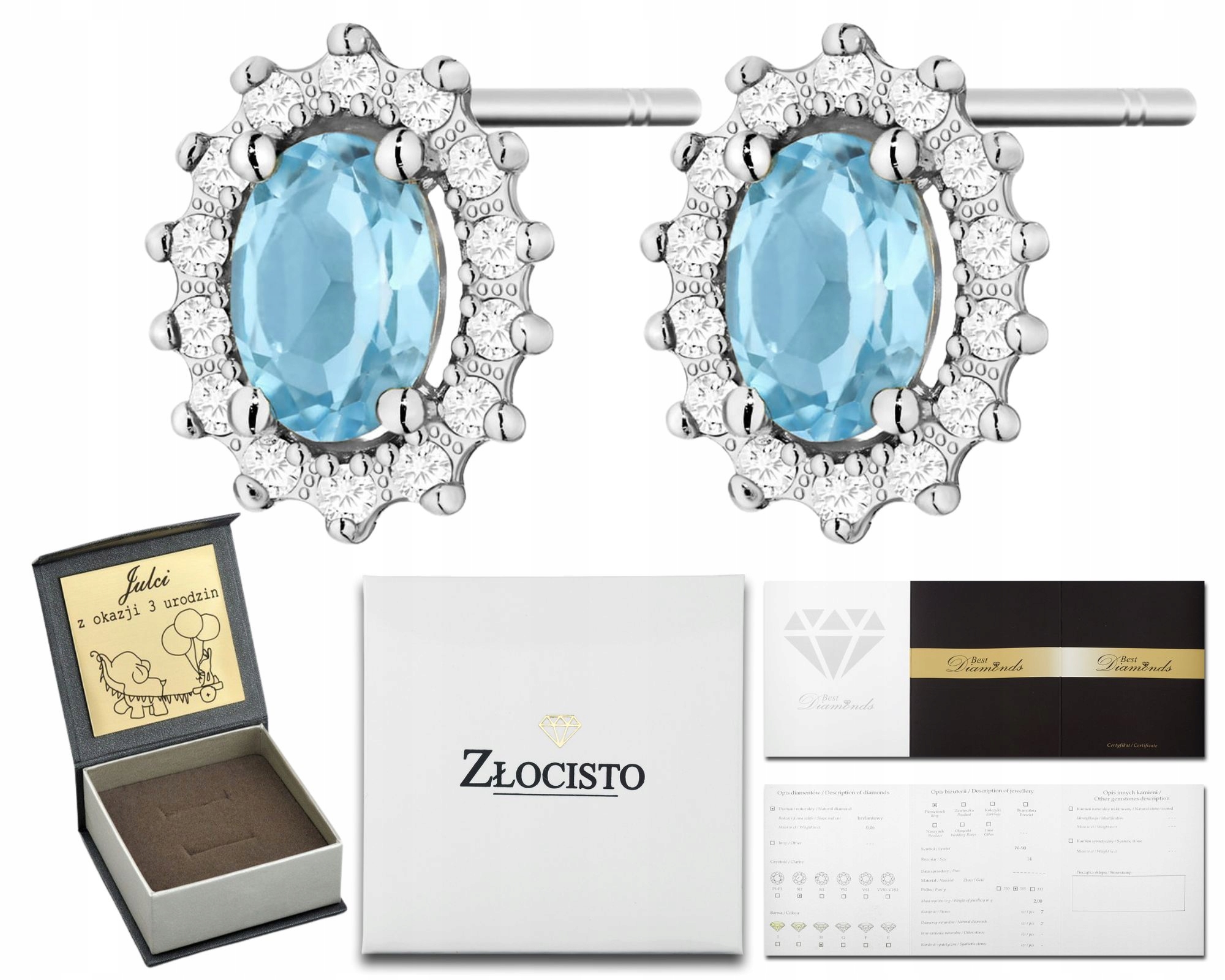 Bílé Zlato Náušnice S Topazy A Brilianty Zlato 585 Dárek Gravírování