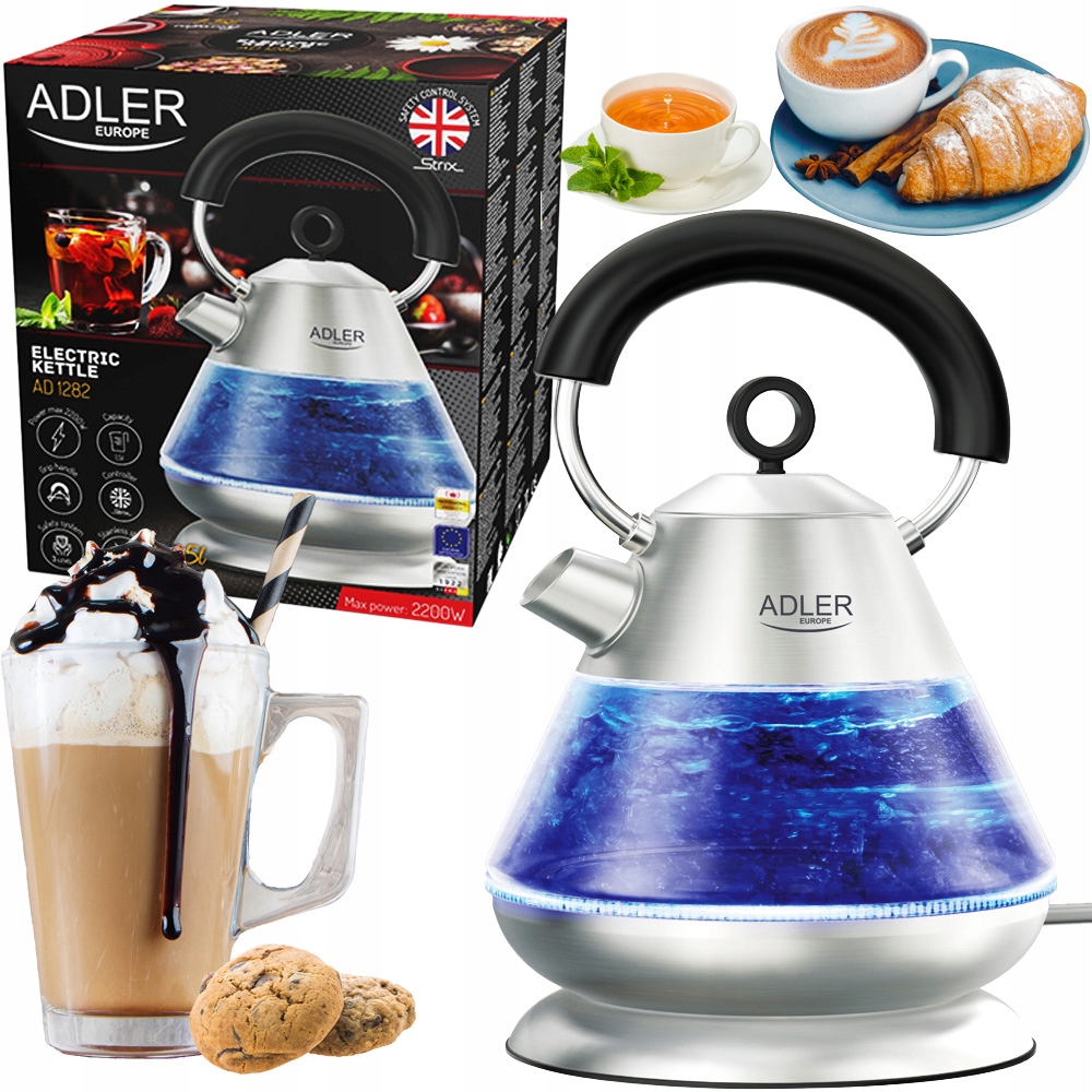 Czajnik Elektryczny Szklany Mocny Strix Led 1,5 L 2200W Adler Ad 1282