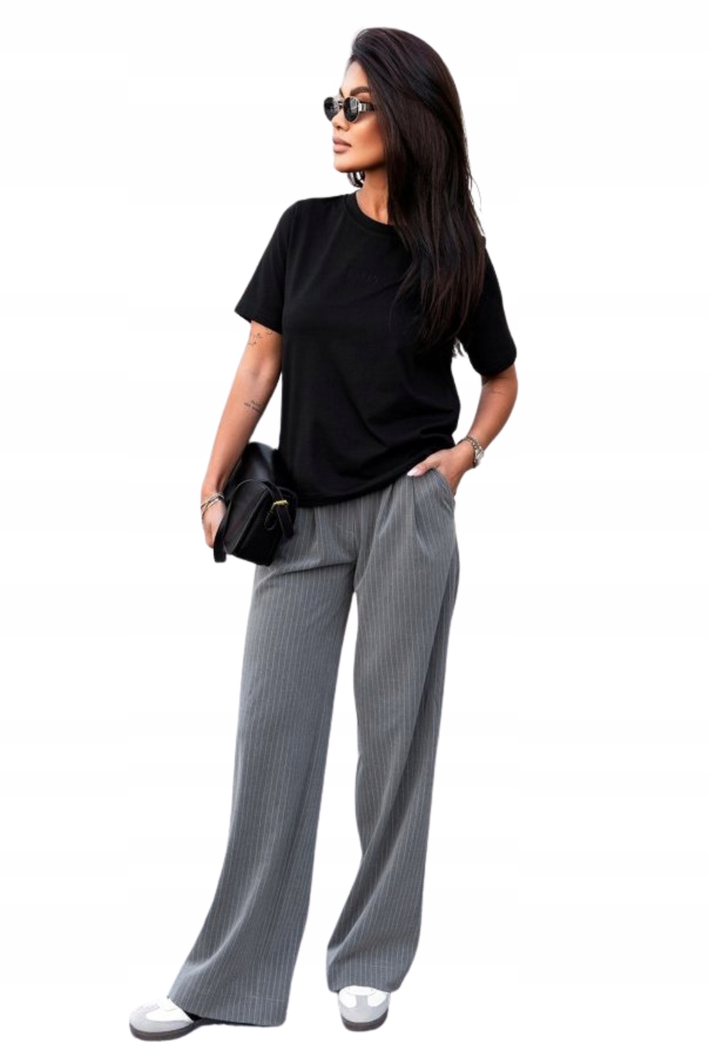 Pohodlné Kalhoty Široké Pruhované Kalhoty Lilou, Šedé, M