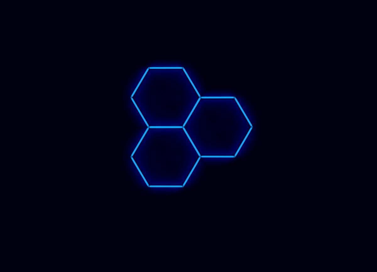 Kompletné Led hexagónové svietidlo modré, rozmer 3 elementy 168 x 166 cm