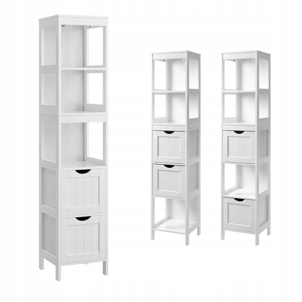 Koupelnová skříňka Vysoká stojící regál sloupek 30x30x141,5 2 zásuvky Bílá