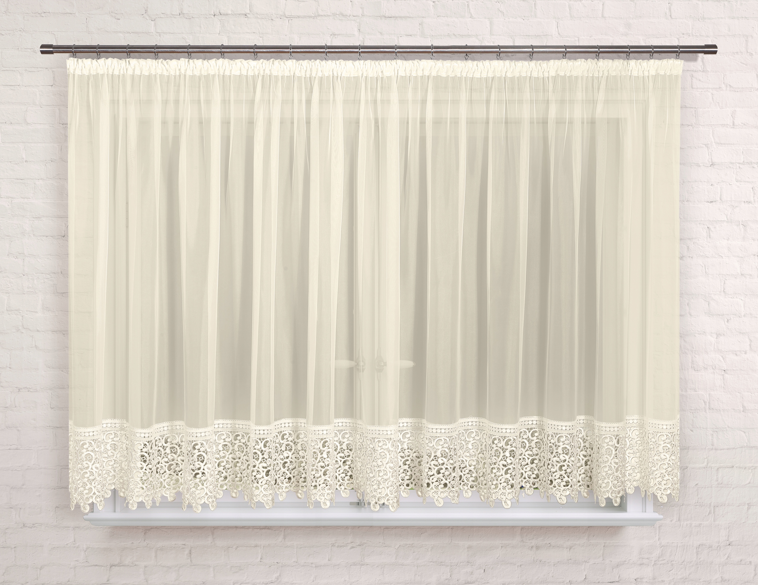 

Firana 300x160, prosta, woal ecru, gipiura 15 cm
