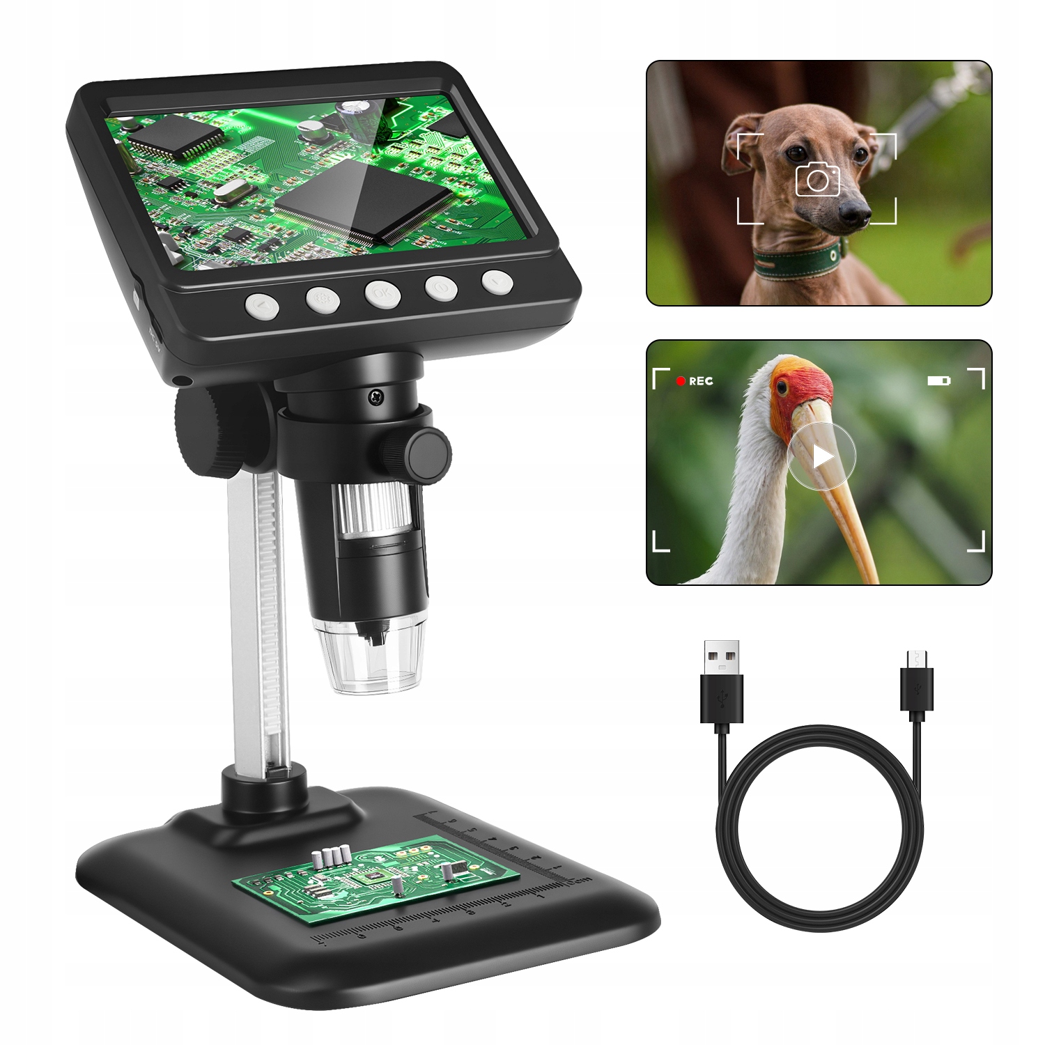 Digitální Mikroskop Se Zvětšením Hd Obrazovka 4,3" 1000 x 2MP 8xLED Etime