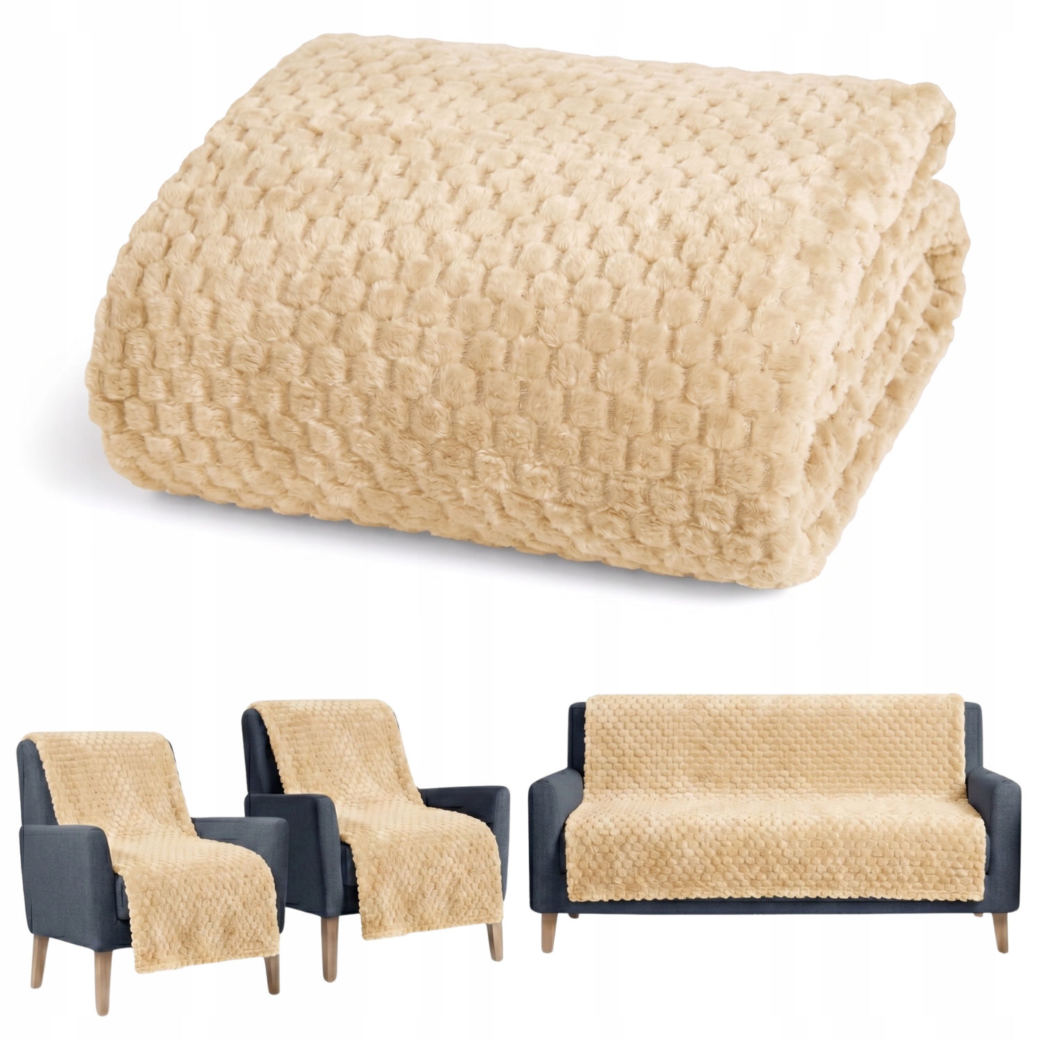 Komplet na Kanapę i Fotele 200x220 70x160 Kapa Narzuta Zestaw 3 szt