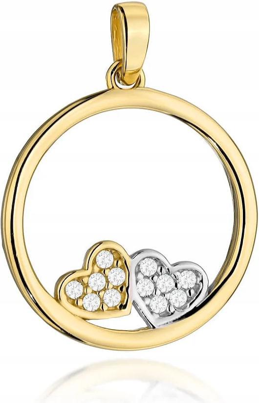 Zlatý přívěsek 585 dámský ring se dvěma srdíčky a zirkony 14k, módní