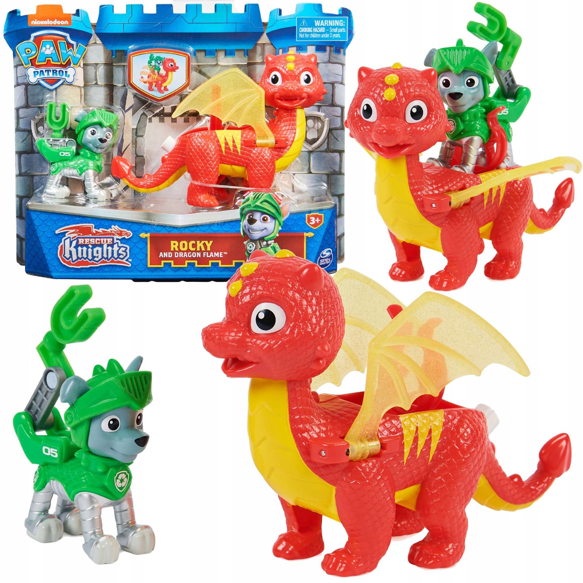

Psi Patrol Rycerze Figurka Rocky I Duży Smok Flame