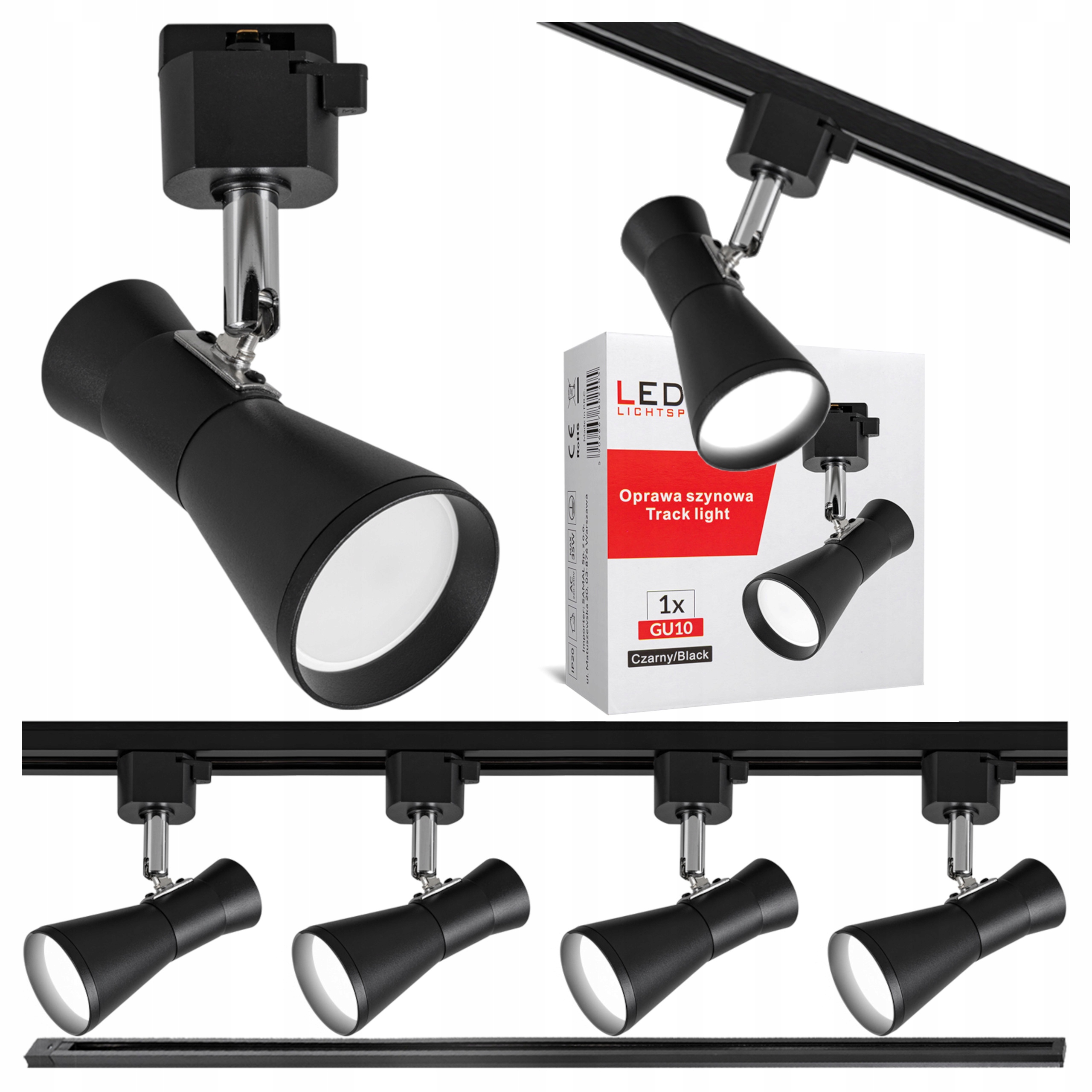 Sada kolejnicového osvětlení 4x lampa GU10 lišta 1 m Černá Led kolejnice