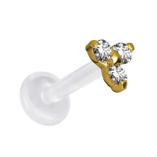 Náušnice labret do uší zlato 18K s bílými prémiovými zirkony 1,2/8