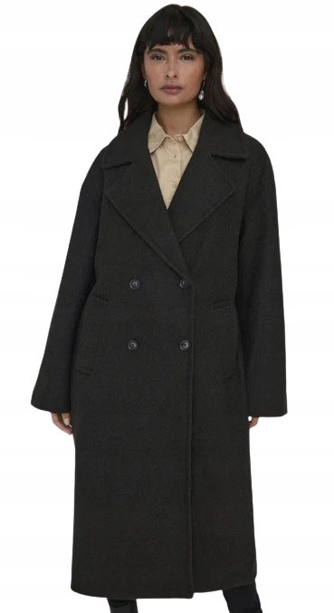 Only Dámský Kabát Černý, Dvouřadý, Elegantní, Velikost 38 Jxc