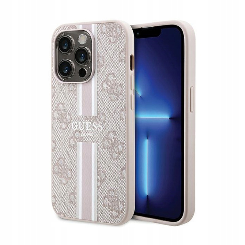 Guess 4G Printed Stripes MagSafe – Pouzdro pro iPhone 15 Pro (růžové)