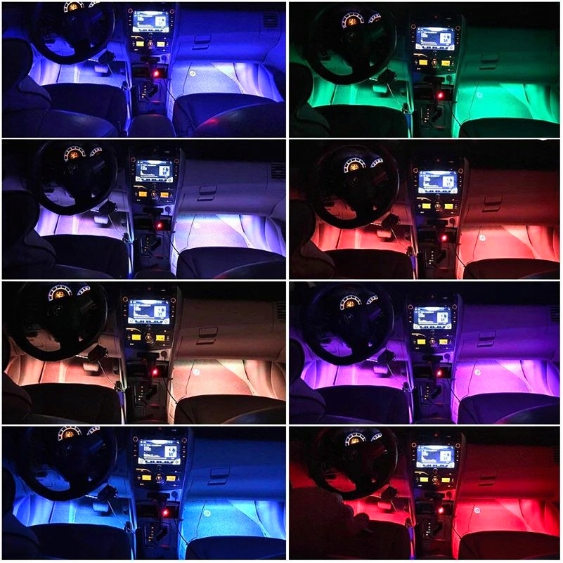 OŚWIETLENIE WNĘTRZA AUTA KABINY SAMOCHODU RGB 48 LED + STEROWANIE APLIKACJĄ Strona zabudowy przód + tył