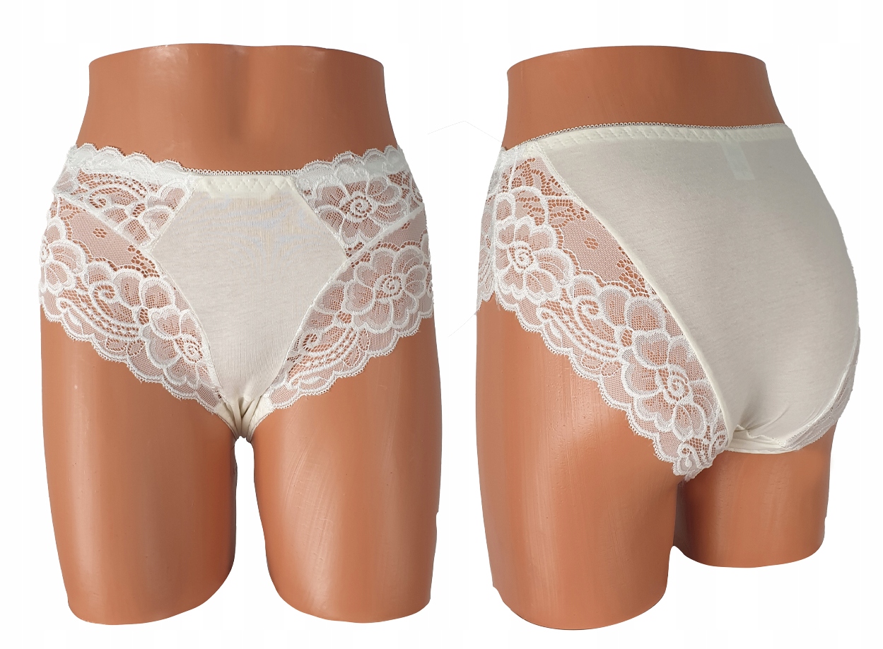 Majtki Figi ZESTAW Bawełniane WYSOKI STAN Koronka Seksowne 4-Pak Roz XXL Z1 Rozmiar XXL