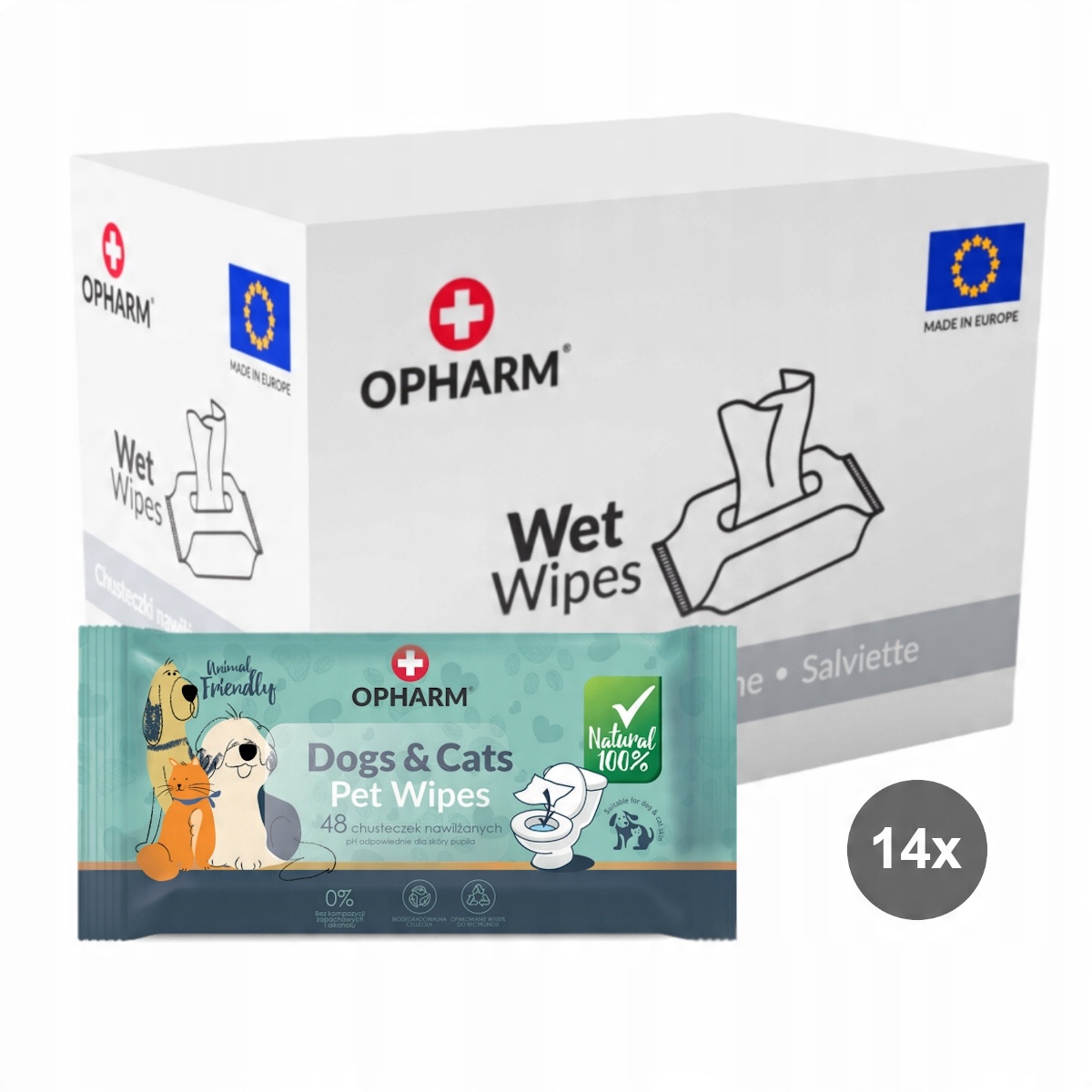 

14x Chusteczki Dla Zwierząt Nawilżane Opharm 48szt