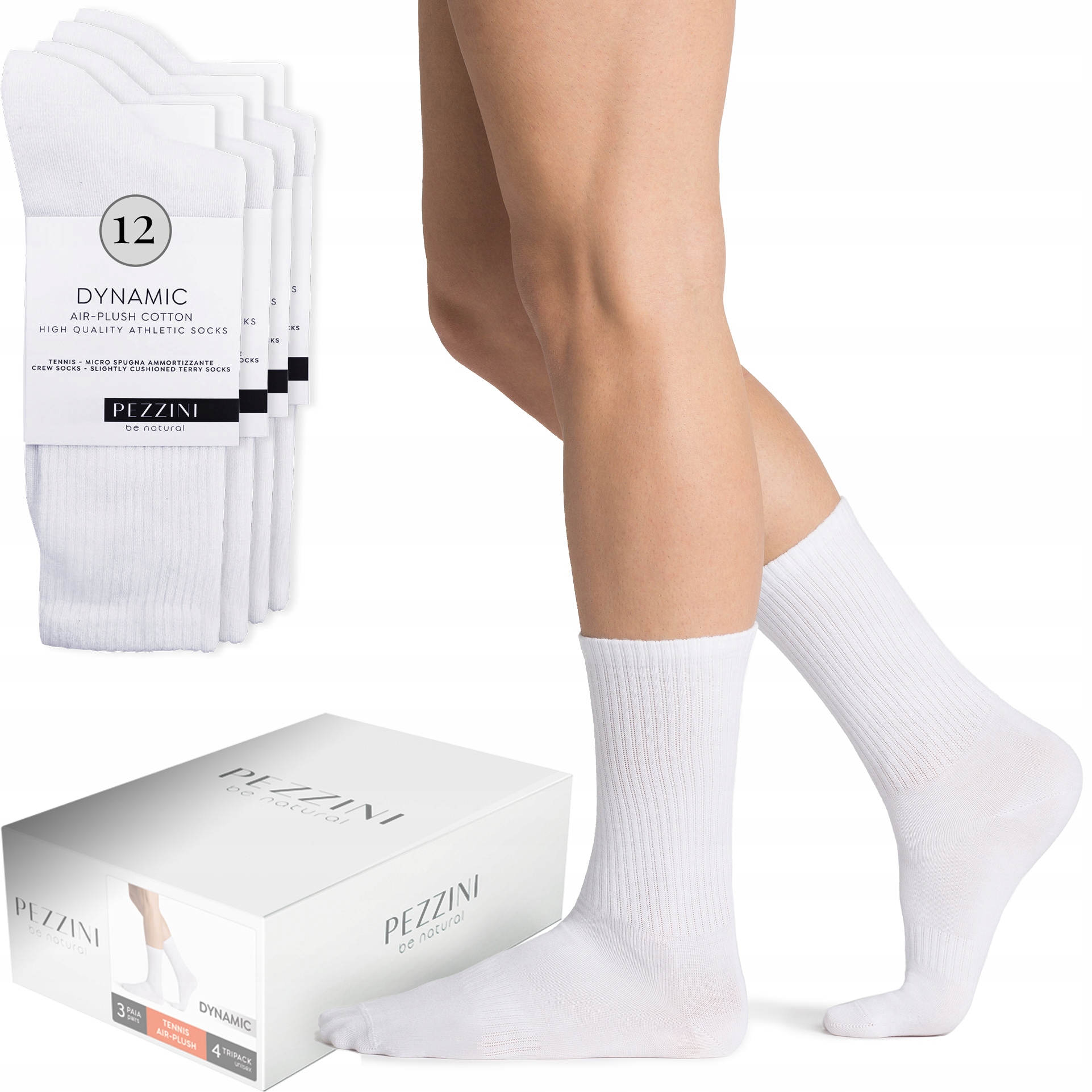 Pezzini ponožky sportovní froté unisex 12-BALENÍ Dynamic MCZ130 bílá 39-42