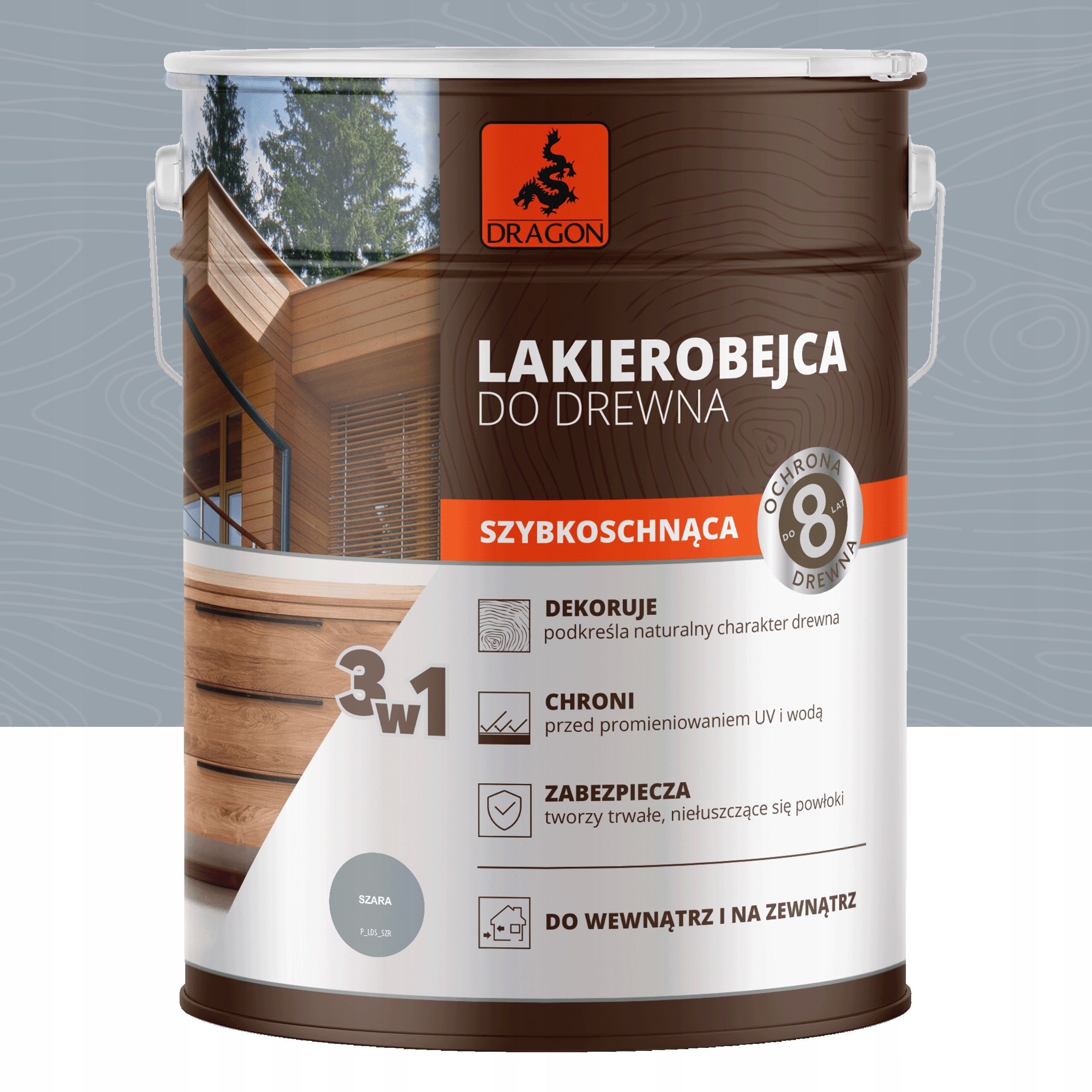 Lakierobejca do drewna 5 L SZARA DRAGON