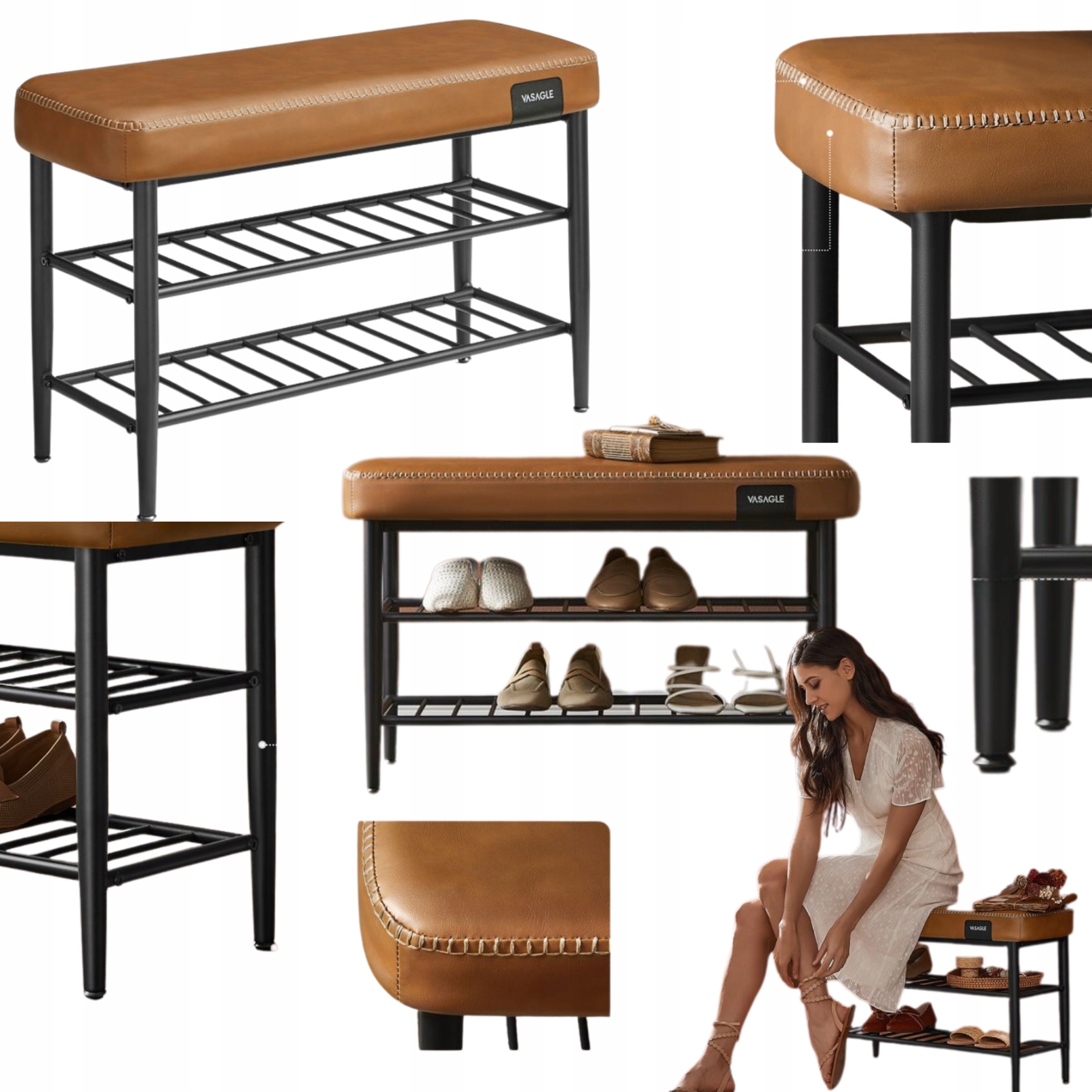 Pufa Čalúnená lavička Regál s sedadlom na topánky do predsiene Loft