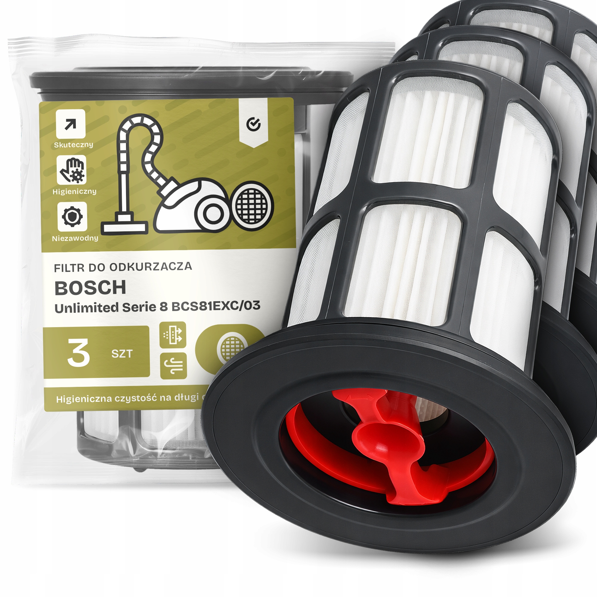 3x Filtr Pro Vysavač Bosch Unlimited Serie 8 BCS81EXC/03 Hepa Filtry Em-w