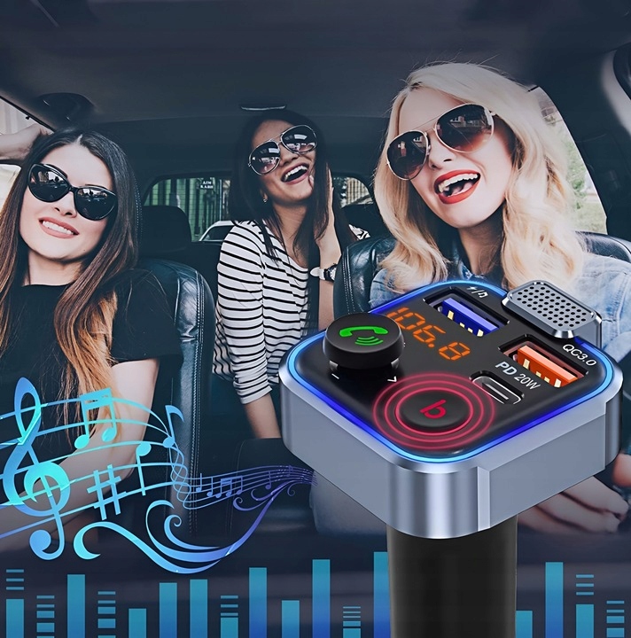 TRANSMITER SAMOCHODOWY BLUETOOTH FM MP3 SZYBKA ŁADOWARKA 3 x USB QC 3.0 Źródło sygnału bluetooth karta pamięci USB