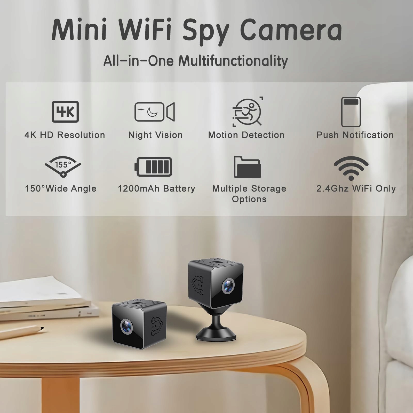 EKJANEPE Kamera WiFi 1080P Mini Nocna Detekcja Ruchu Wewnętrzna Zewnętrzna — miniatura 2