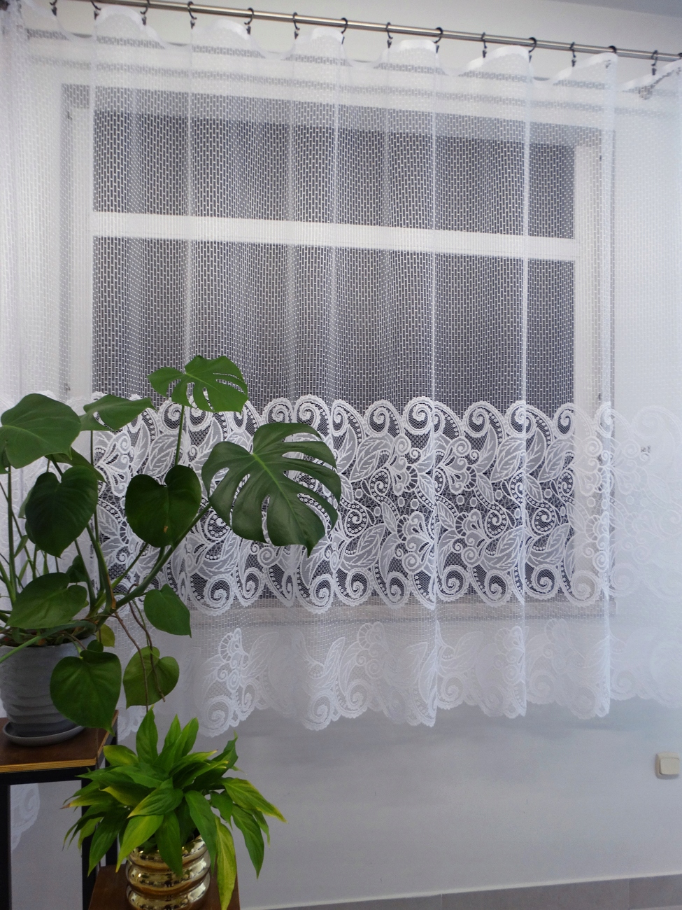 Mg Záclona 125/095B květy Bílá 300x180 cm Hotová S Páskou M