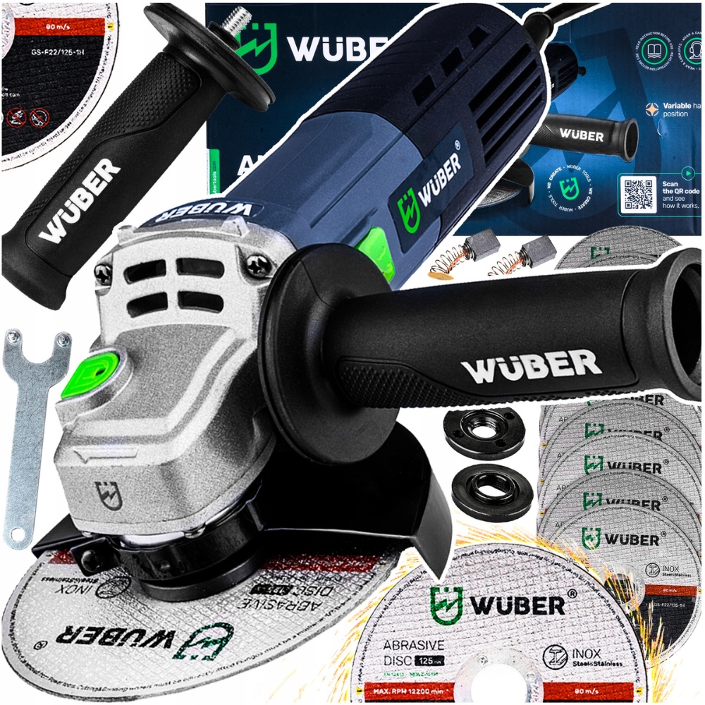 Úhlová Bruska Diax Silná Bruska 10 Kotoučů 125 MM XXL Sada Wuber