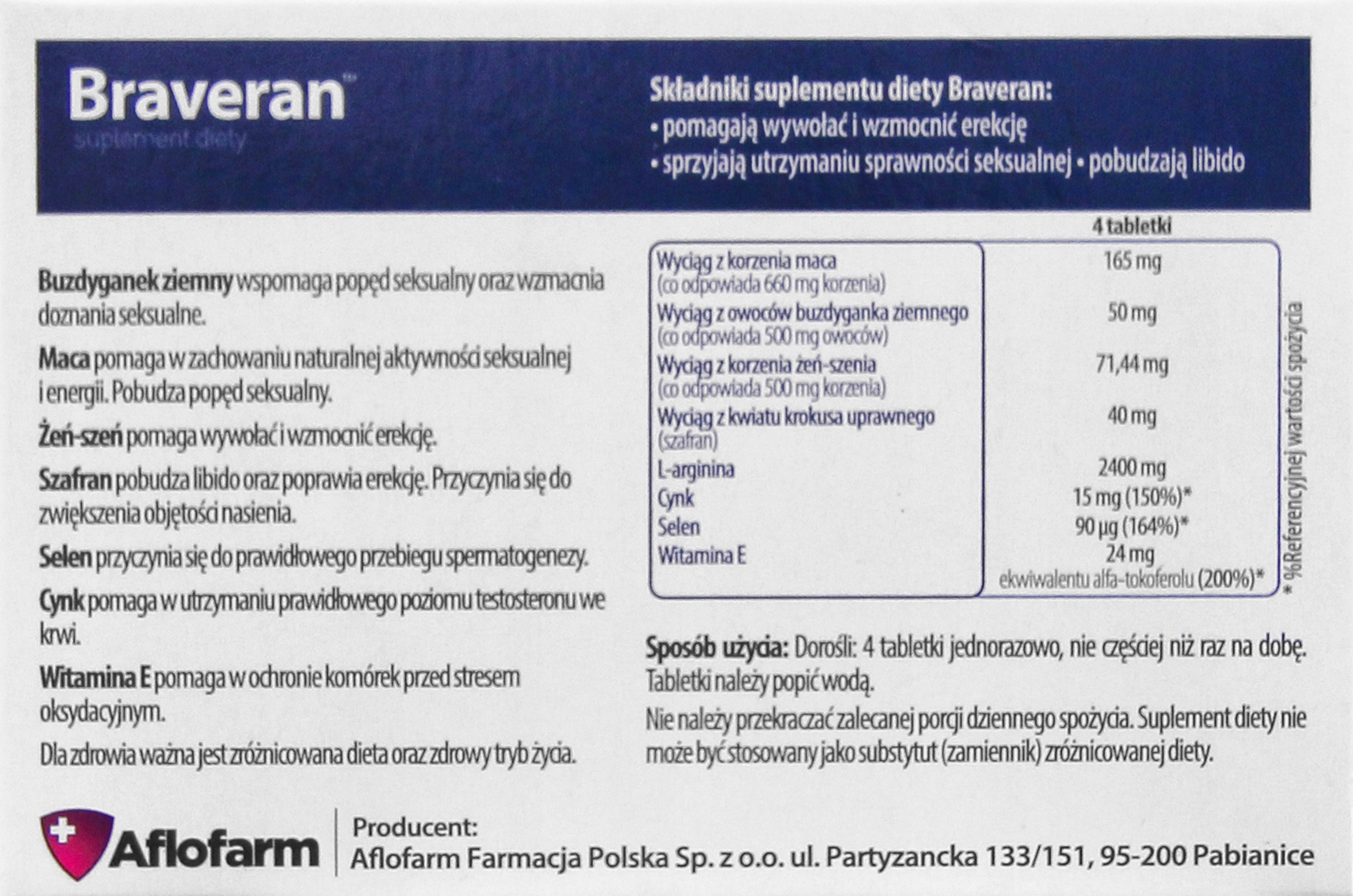 BRAVERAN 8T POTENCJA LIBIDO SEKS EREKCJA STOSUNEK Marka Aflofarm