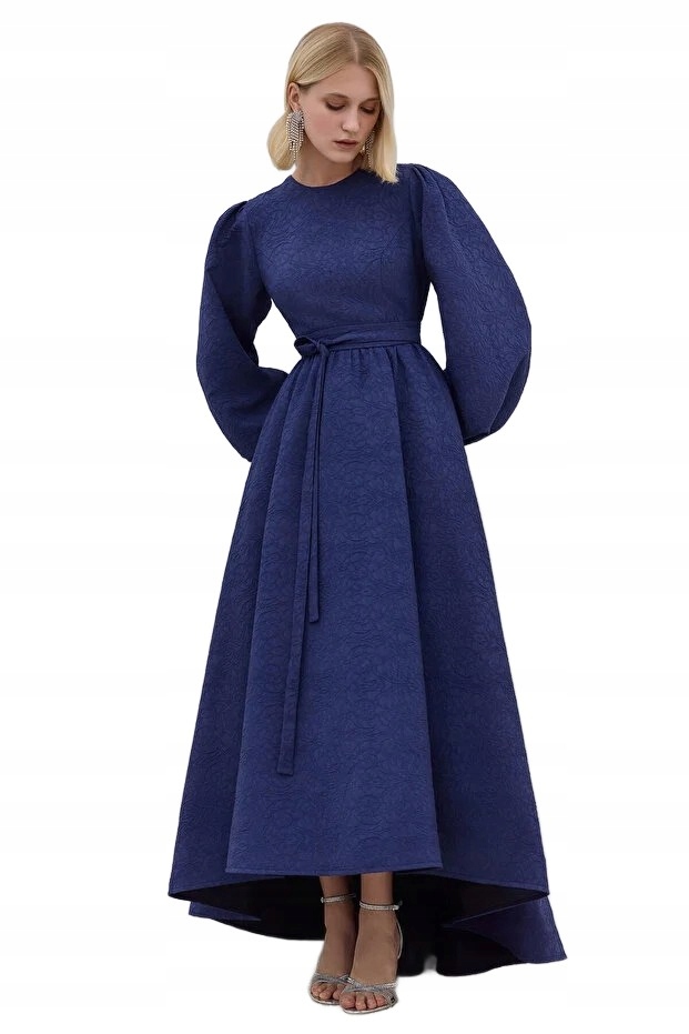 Manuka Tmavě Modrá Šaty S Volánky A Páskem 38 5FA