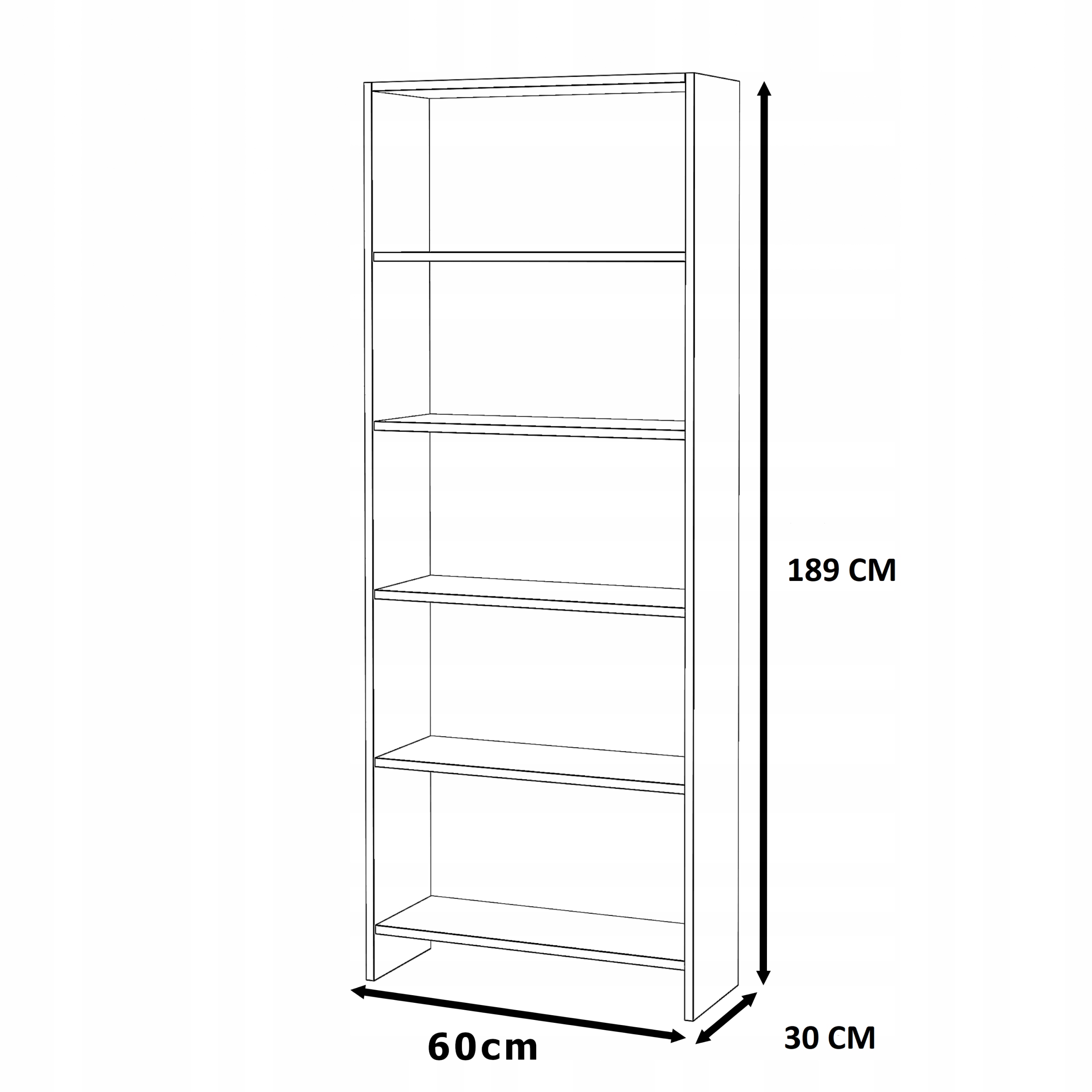 Regał Na Książki Biały 5 Półek 60 CM Segregatory Zabawki Półka Salon Biuro Wysokość mebla 189 cm