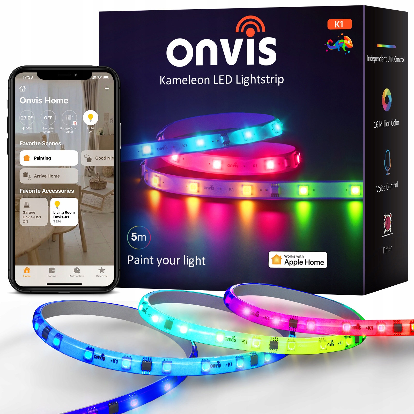 Onvis Inteligentná Rgbic Led páska Smart Ios Ovládanie hlasom HomeKit 5M