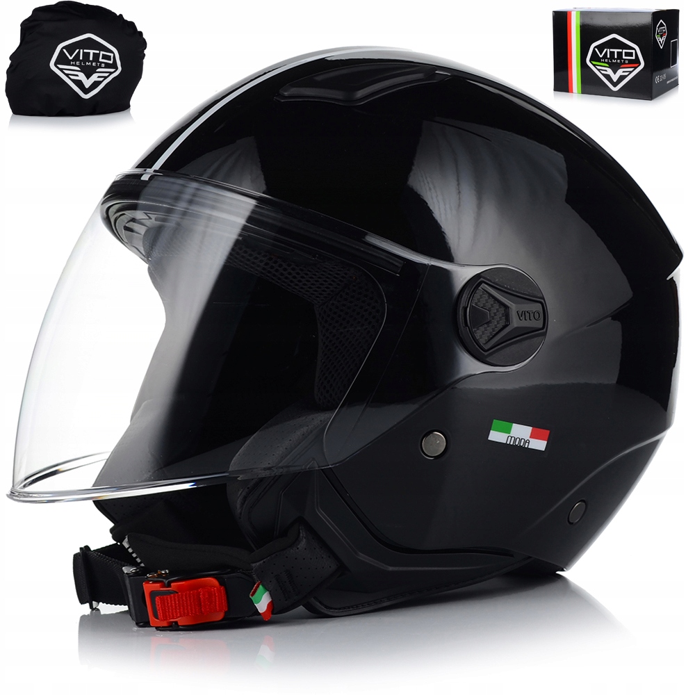 Motocyklová Přilba Vito Moda Černý Lesk Otevřená Pro Děti Lehká