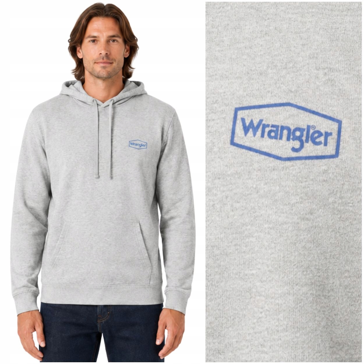 Wrangler Hoodie Mid Grey Mele šedá mikina s kapucí (klokanka) malé logo XXL