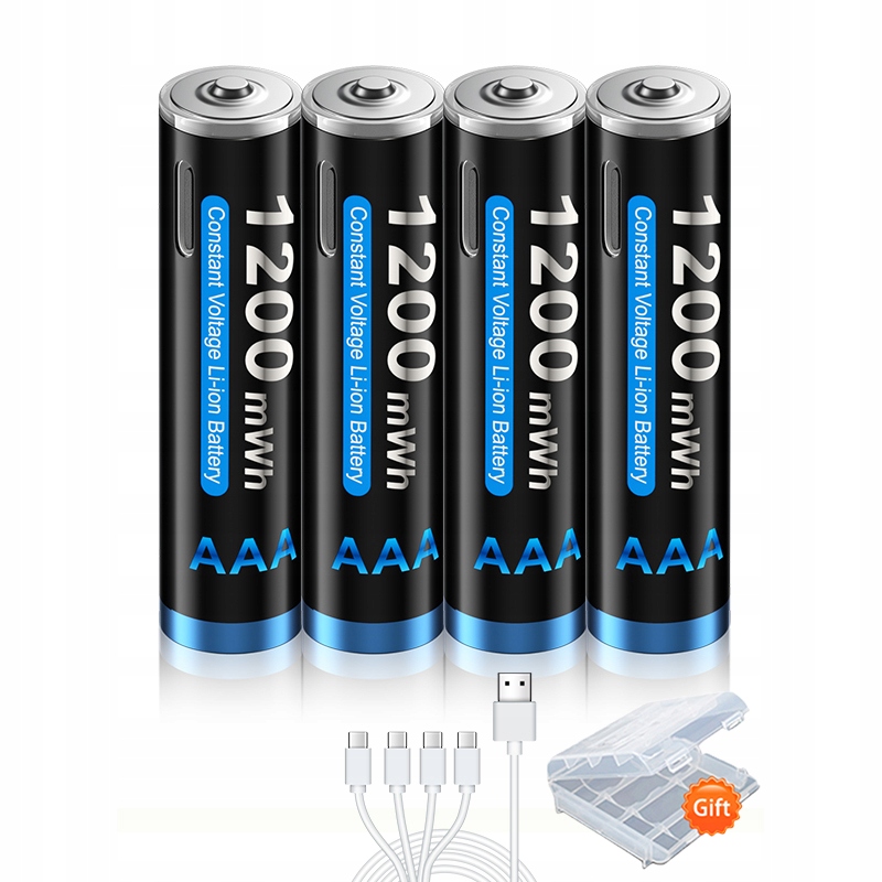 Akumulatory Aaa (R3) 1200mWh 1.5V Li-Ion Ładowane przez Usb-c, 4 sztuki