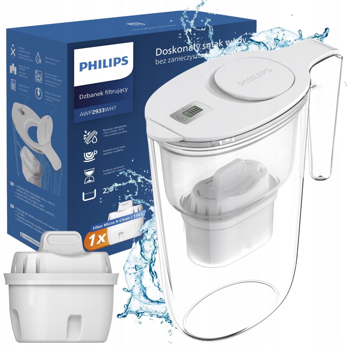 Dzbanek filtrujący wodę Philips AWP2933WHT/58 z licznikiem cyfrowym 2,6 l