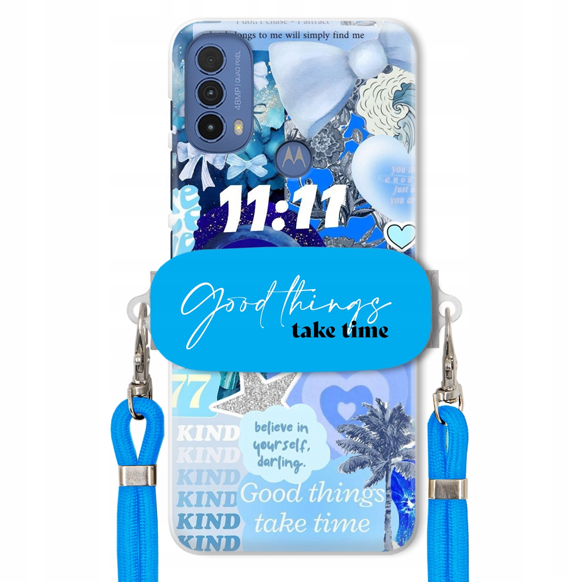 Puzdro pre Motorola E30 Držiak na vodítko Crossbody Good Things Take Time Lata