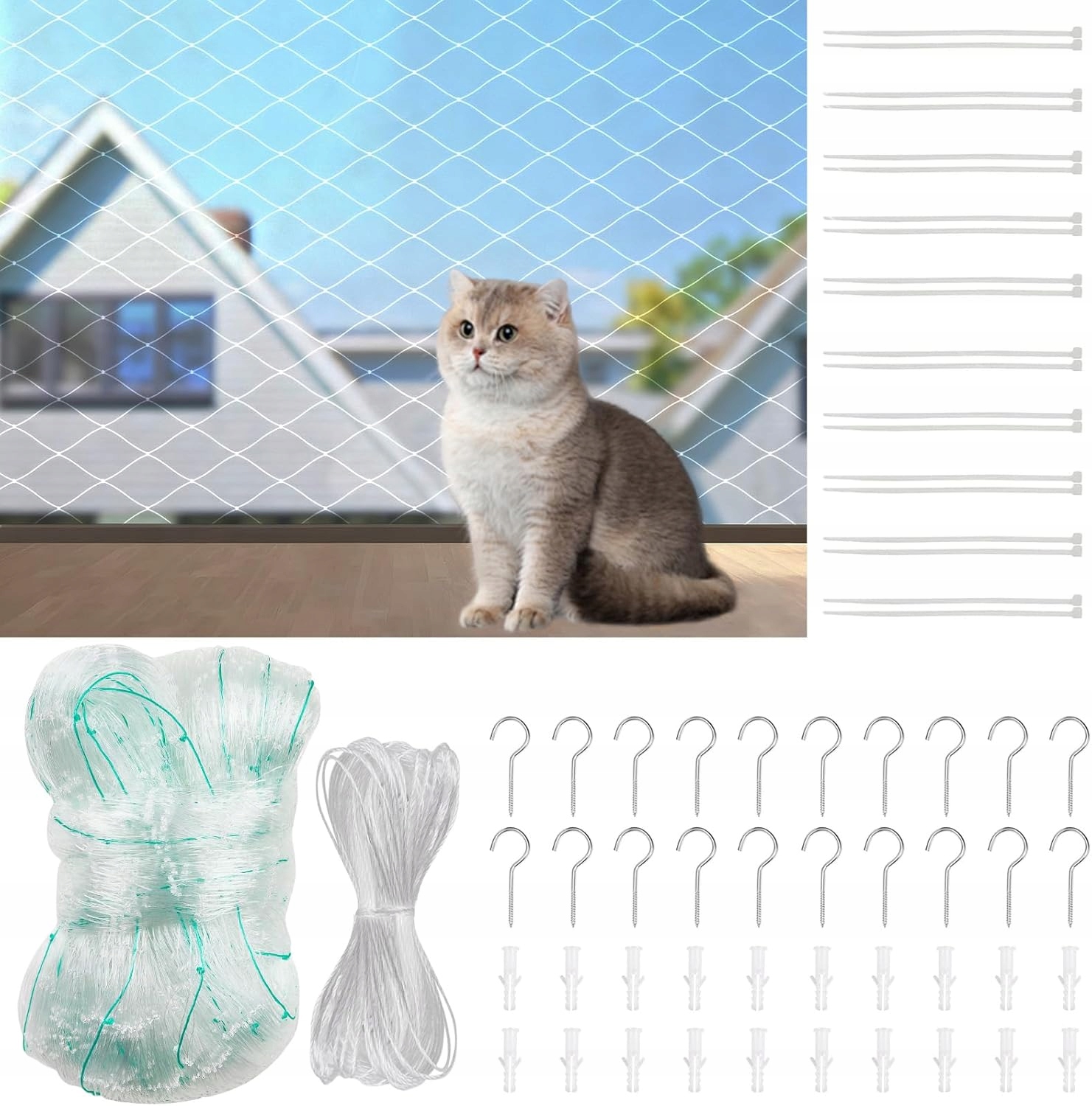 Levně Síť Pro Kočky Na Balkon S Vyztuženým Očkem 25 MM, Řezaná Na Míru 8 x 3 M