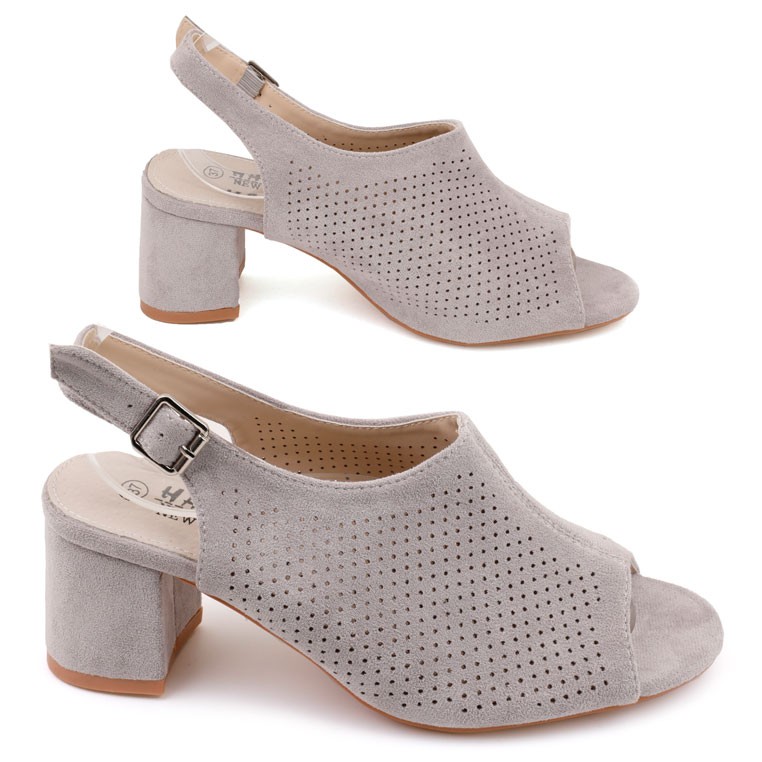 

Sandały damskie na słupku obcasie ażurowe szare