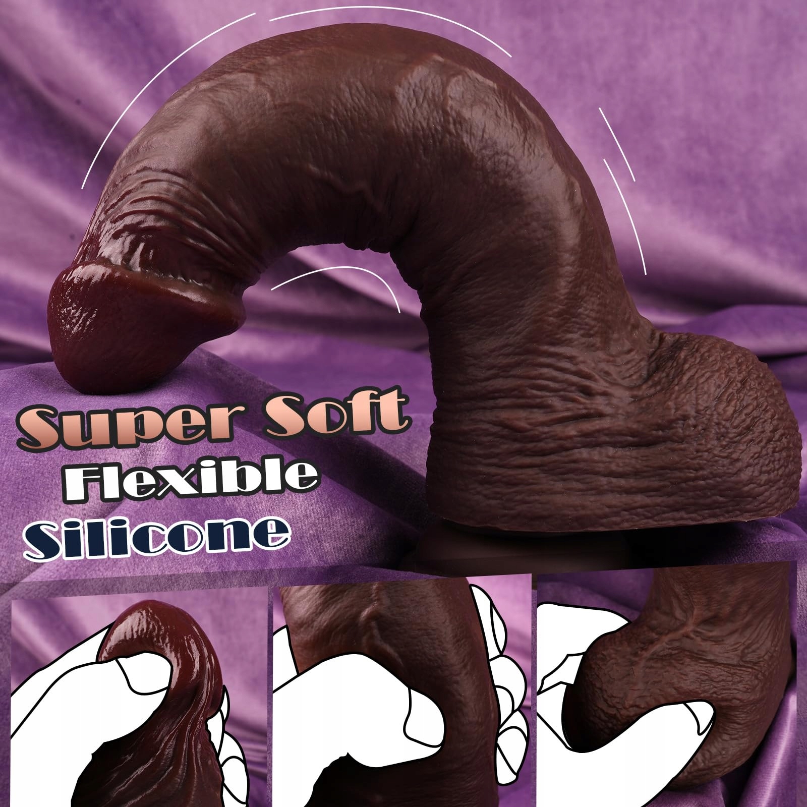 UTIMATEJOY Realistyczny Czarny Dildo 23CM Silikonowy Z Przyssawką — miniatura 8