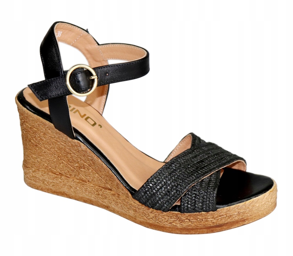 

czarne skórzane sandały na koturnie Karino 3793